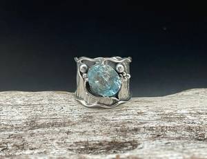 Anillo de topacio azul suizo, talla 8, oxidado, plata de ley 925, hecho a mano, anillo de piedras preciosas, elegante regalo de joyería para mujer - Product Image 6