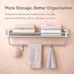Towel Holder for <b>Bathroom</b> 24 Inch Wide Superior Stainless Steel Towel Rack with Hooks Usage Home and <b>Bathroom</b> <b>Accessories</b> - Product Image 4