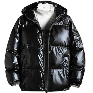 OEM LOW MOQ High Quality Coated <b>Canvas</b> Glossy Puffer Jacket Waterproof Breathable Oversized Streetwear Hoodie Thin Patchwork - Product Image 6