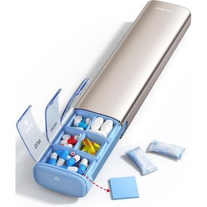 Organizador Semanal de Pastillas de Viaje, Metálico, Grande, con Tapas Herméticas y Cámara Desecante a Prueba de Humedad para Uso en el Hogar o la Oficina - Product Image 1