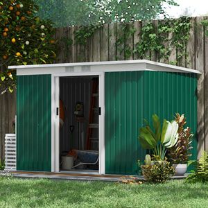 Casetta da Giardino in Metallo Antiruggine 9FT X4.5FT X5.5FT Ventilata Verde/Bianca per Attrezzi da Giardino e Prato, a Prova di Roditori - Product Image 2