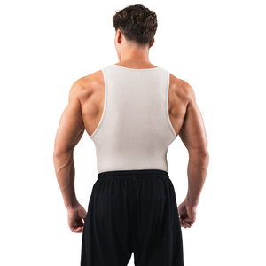 Camiseta sin mangas acanalada para hombre, ajustada, para gimnasio, culturismo, entrenamiento, color crema, elástica, ropa deportiva - Product Image 5