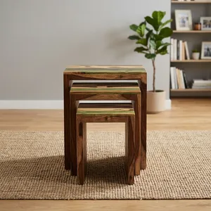 Rustic Wooden Nesting Stool Set of 3 Handmade <b>Reclaimed</b> <b>Wood</b> <b>Side</b> <b>Tables</b> Compact Stackable Seating Furniture for Living Room - Product Image 6