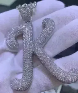 Colgante de Letra Inicial de Moissanita, Plata de Ley, Estilo Iced Out, Joyería Hip Hop, Joyería con Nombre Personalizado, Colgante de Letra del Alfabeto - Product Image 2