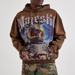 Sweat à capuche zippé pour homme en molleton bouclette 500 GSM, personnalisé, hiver, avec patch brodé, strass et effet vieilli, délavé à l'acide - Product Image 1