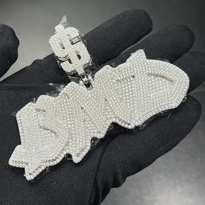 Pendentif de luxe SMD personnalisé avec signe dollar, Moissanite VVS, Bijoux Hip Hop, Finition Or Blanc - Product Image 2