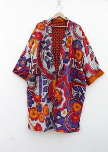 Nueva llegada indio hecho a mano viejo Kantha edredón Kimono chaqueta clásica Kimono largo con cinturón y chaqueta de cuello grande para mujer - Product Image 2