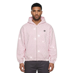 Sudaderas con cremallera y pedrería para hombre, corte holgado, forro polar de algodón grueso, estilo urbano, logotipo personalizado, alta calidad, venta al por mayor, OEM - Product Image 1