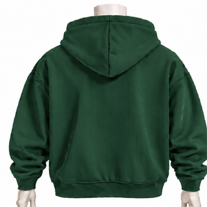 Dark Green Mens Zip Up Hoodie Chenille <b>Letter</b> <b>Applique</b> Heavyweight Fleece Relaxed Fit Casual Streetwear Sweatshirt with Pockets - Product Image 2