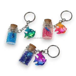 <b>Colorful</b> Fish Charm Bottle Keychain With Glitter <b>Sand</b> And Cork Lid Cute Animal Shape Zinc Alloy Chain Souvenir Gift - Product Image 1
