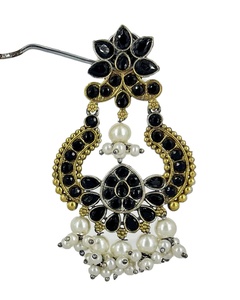 Oxidized Gold Plated Black Stone Chandbali Earrings Pearls | Trendy Indian Bridal Statement Earrings | Wholesale Fashion Jewelry - Product Image 6