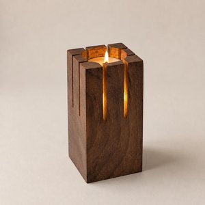 Porte-bougie rectangulaire en bois de style rustique, résistant à la chaleur, fait à la main, en bois naturel, centre de table de Noël - Product Image 2