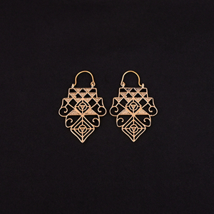 Latticework Brass <b>Gold</b> Plated Trendy <b>Dangling</b> Fashion <b>Earrings</b> - Product Image 2