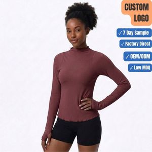 Custom Thumbhole Ribbed <b>Mock</b> <b>Neck</b> Athletic Long Sleeve <b>Top</b> Private Label - Product Image 1
