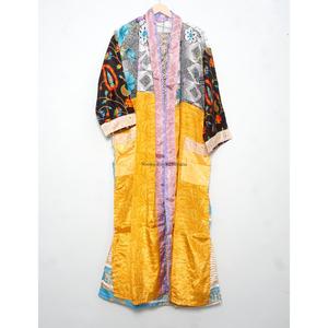 Women's Comfortable Soft Silk <b>Kimono</b> Bridal Bridesmaid Dressing Gown Indian Design Floral/Solid Long Sleeves Full Length <b>Beach</b> - Product Image 1