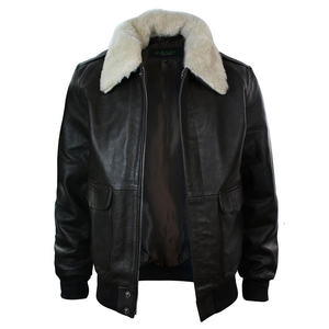Blouson aviateur en cuir véritable pour homme Infinity avec col en fausse fourrure, fermeture éclair, style moto, blouson en cuir haut de gamme pour l'hiver - Product Image 1