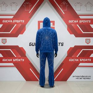 Ensemble de survêtement en velours pour homme avec sweat à capuche et pantalon, motif toile d'araignée en strass, tissu doux, tenue streetwear élégante - Product Image 4