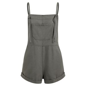Women’s White <b>Denim</b> Jumpsuit Sleeveless Straight Leg Overall <b>Shorts</b> with Square Front Pockets Casual Summer Romper - Product Image 2