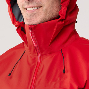Men's <b>Red</b> Hooded <b>Waterproof</b> PU <b>Jacket</b> Solid Color Zipper Closure Sporty Winter Outerwear - Product Image 5