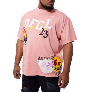 Camiseta de Cuello Redondo para Hombre, Personalizada al por Mayor, de Gran Tamaño, 320 g/m², con Estampado Frontal, 100% Poliéster Transpirable, Color Rosa - Product Image 1