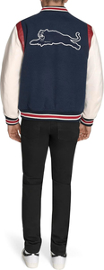 <b>Men's</b> Navy Varsity <b>Jacket</b> With <b>White</b> Sleeves And Red Accents Embroidered C Logo Zipper Closure Preppy Style Autumn Wear - Product Image 6