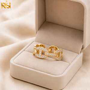 Anillo de Eslabones con Diamantes Cultivados en Laboratorio, Engastado en Oro Blanco y Amarillo |   Anillo de Compromiso y Matrimonio Unisex de Lujo, 1.2 mm, Corte de Diamante - Product Image 3