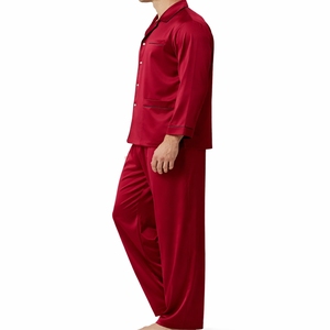 Men Sleeping <b>Suit</b> Luxury Soft Long Sleeve Two Piece Nightwear Set Comfort Fit Premium Quality Turn-Down Collar Sleeping Set - Product Image 1