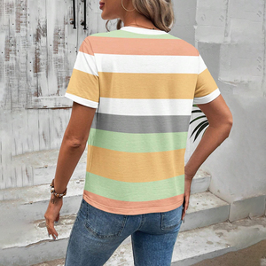 เสื้อยืดลายทางแขนสั้นสไตล์คลาสสิคสำหรับใส่ในชีวิตประจำวัน เหมาะสำหรับใส่เดินเล่นบนถนน เสื้อยืดกราฟิกสำหรับผู้หญิง - Product Image 6