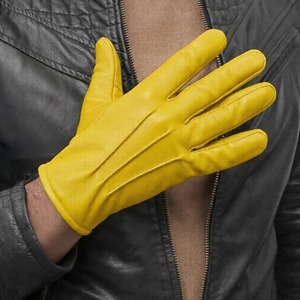 Gants de conduite en cuir de mouton jaune, longueur poignet, non doublés, style uni, pour usage quotidien, printemps automne, chaleur - Product Image 6