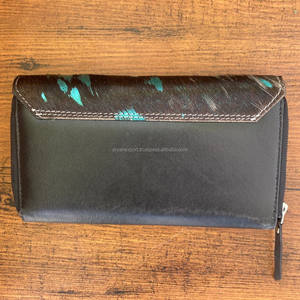 Gran oferta de carteras metálicas con solapa de cuero genuino para mujer, billetera con tarjeta de crédito de piel de vaca occidental, bolso de mano de lujo para teléfono - Product Image 4