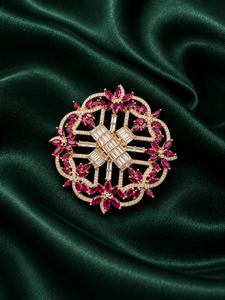Premium 925 Sterling <b>Silver</b> <b>Brooch</b> with Ruby Pink Marquise Stones Moissanite Antique Gold Finish Luxury Floral Statement Jewelry - Product Image 3