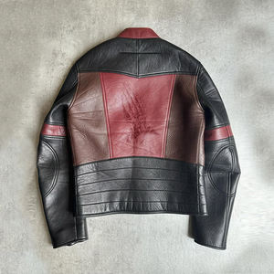 Men's Genuine Leather Motorcycle <b>Jacket</b> With <b>Star</b> Eyes Patches Zipper Closure Moto Biker Style Color Blocking New Design US Hot - Product Image 2