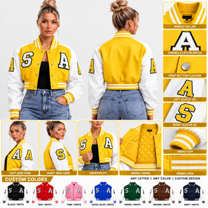 <b>Women</b> Single Breasted Crop Teddy Jacket Baseball Bomber Jackets Cropped Faux Leather Sleeve Varsity Jacket <b>Women's</b> Faux Fur Coat - Product Image 2