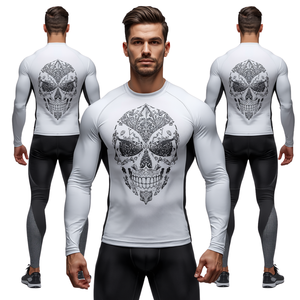 Camiseta Deportiva de Compresión para Hombre, Diseño de Calavera con Diamantes de Imitación, 100% Algodón, Transpirable y de Secado Rápido - Product Image 2