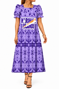 Vestido Mumu Micronésico Personalizado, Estampado Tribal Polinesio Tapa, Vestido Maxi con Mangas Abullonadas y Volantes, Ropa de Moda Cultural OEM - Product Image 4