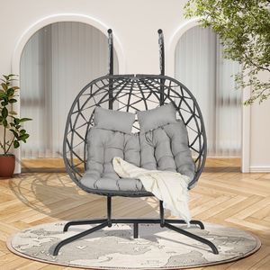 Doppia sedia a uovo per interni/esterni in vimini Rattan Swing amaca resistente UV cuscini per 500 libbre per camera da letto balcone Patio - Product Image 4