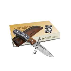 Cuchillo de caza de Damasco con madera negra Pakka y mango de madera de rosa y acero de vaina: 1095 + 15N20 Alto carbono - Product Image 1