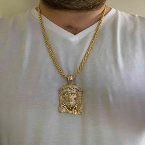 Pendentif visage de Jésus unisexe en moissanite plaqué or 22 carats et rhodium, breloque religieuse, collier chaîne à pendentifs à thème pour usage quotidien - Product Image 1