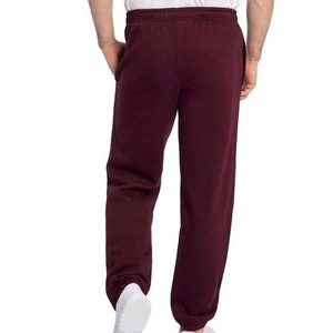 Pantalon de survêtement en coton bordeaux pour homme, taille élastique, décontracté, poids moyen, teint uni, poches latérales, respirant, idéal pour l'automne - Product Image 2