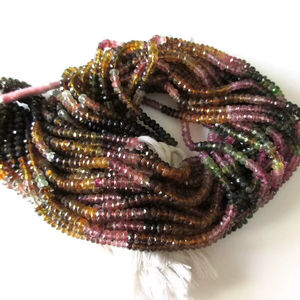 ลูกปัดพลอยทัวร์มาลีนธรรมชาติทรงรอนเดลเหลี่ยมเพชรพลอย สีเขียวชมพู สำหรับทำเครื่องประดับ - Product Image 1