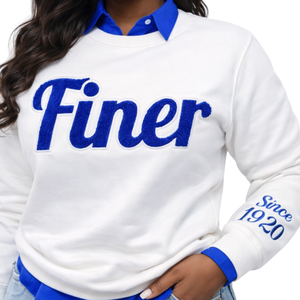 Sudadera de Chenilla Blanca Finer Since 1920 para Mujer, Inspirada en Zeta Phi Beta, con Bordado Azul, Estilo Casual - Product Image 5