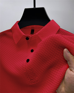 Men's Beige <b>Waffle</b> Knit Short Sleeve Polo <b>Shirt</b> Button Down Collar Casual Summer Wear Breathable 100% Cotton - Product Image 5