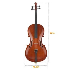Cello 4/4 professionnellement fabriqué avec table en épicéa et dos/côtés en érable à motif tigre # # # # Couleur naturelle # # # # Cordes de pont en résine avec nœud de sac - Product Image 4
