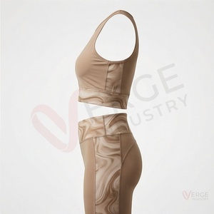 Women Seamless Yoga Set 2 Piece High Waist Leggings Sleeveless <b>Keyhole</b> Crop <b>Top</b> - Product Image 3