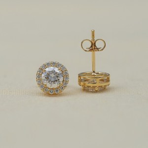 Pendientes de lujo con moissanita de corte redondo floral de 1 quilate cada uno, con plata de ley 925, regalo para novia, dijes para fiesta de cumpleaños - Product Image 2