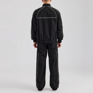 Ensemble de survêtement noir pour homme, couleur unie, à capuche, taille élastique, respirant, coupe-vent, en polaire 100 % polyester, style sportif - Product Image 1