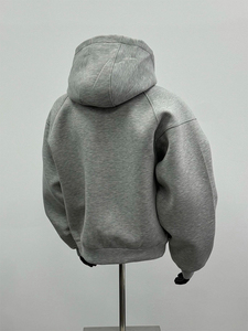 Men's Autumn/Winter Solid Casual Loose Fit <b>Long</b> Zipper-Up <b>Cardigan</b> Sweatshirt <b>Hoodie</b> with Worsted Fabric - Product Image 2