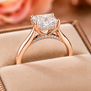 Bague de fiançailles de luxe en diamant de laboratoire taille Asscher certifié IGI, avec pavé d'accentuations, plaqué or rose 14 carats pour femme, anniversaire - Product Image 3