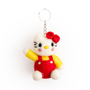 Handmade Colorful Soft Wool Felt <b>Keychain</b>-High Quality Durable Unique 3D Shape Eco-Friendly Red Cat Fashion Cartoon Design - Product Image 1
