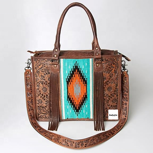 Sacs fourre-tout à franges en cuir aztèque usiné à la main pour femmes, élégants, vintage, à porter à l'épaule, accessoires parfaits pour femmes - Product Image 1